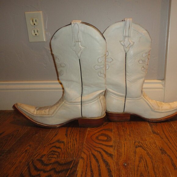 VERETTA Men\'s White Leather & Canvas Pointed Toe Western Boots Size 8 main image 8